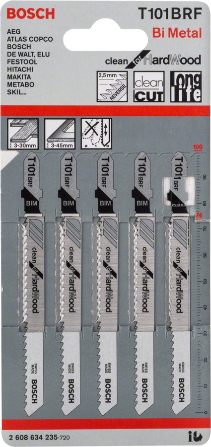 Bosch Set 5 panze ferastrau vertical T 101 BRF Clean for Hard Wood, 100mm