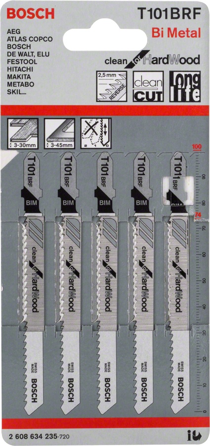 Bosch Set 5 panze fierastrau vertical T 101 BRF Clean for Hard Wood, 100mm - 1 | YEO