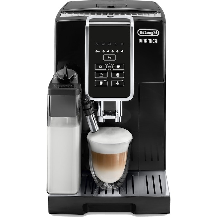 Espressor automat DE’LONGHI Dinamica ECAM 350.50.B, 1450W, 5 tipuri de bauturi, 15 bari, Carafa pentru lapte cu sistem LatteCrema, Negru