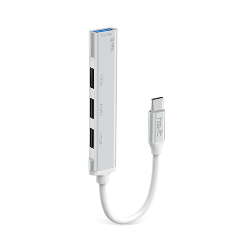 Hub USB-C multiplu 4 in 1 HAVIT HB41, 4 USB A, Viteza transfer date 5 Gbps, Argintiu