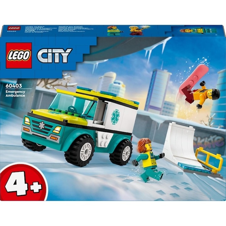 LEGO® City - Ambulanta de urgenta si practicant de snow-boarding 60403, 79 piese