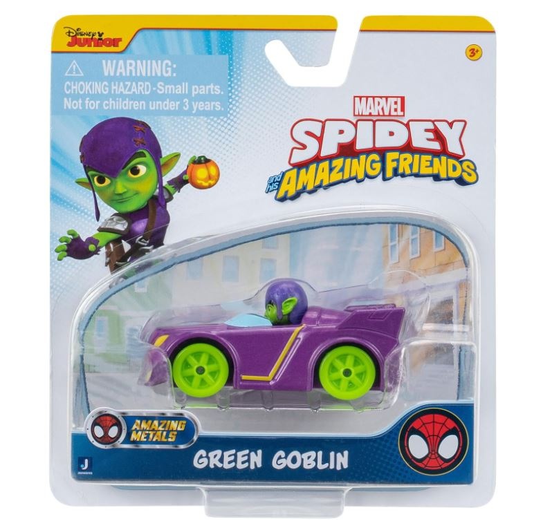 Masinuta Spidey si prietenii - Green Goblin, Metal, Multicolor, 7,5 cm