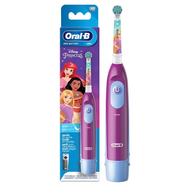 Perie dinti electrica pentru copii Princess, Oral-B, Timer, Indicator baterie, Multicolor