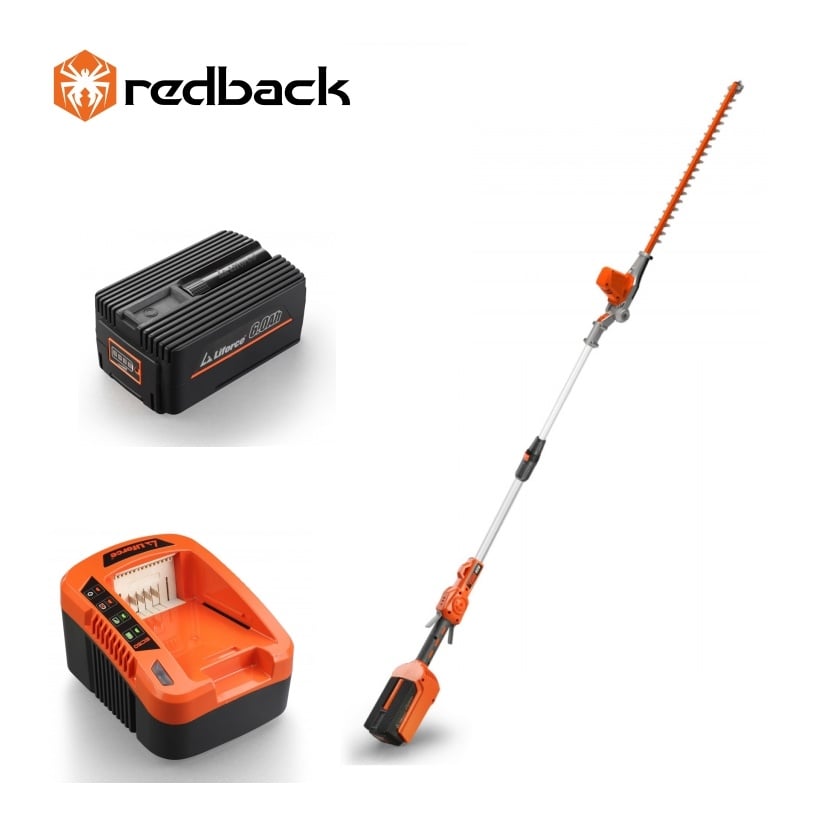 Redback Pachet E920D+EP60+EC50 Trimmer de gard viu extensibil 40V, 2400mm, 520mm, acumulator 40V/6Ah, incarcator 40V/5A