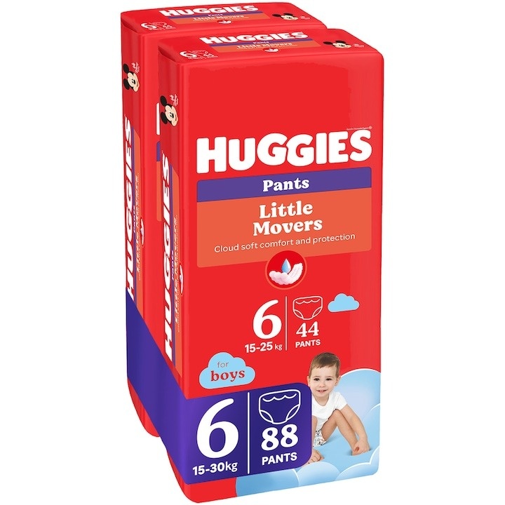 Scutece chilotel Huggies Little Movers 6, Boy, 15-25 kg, 88 buc - 1 | YEO