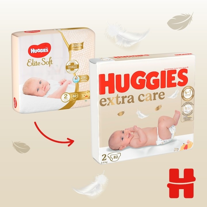 Scutece Huggies Extra Care 2, Mega, 3-6 kg, 82 buc - 1 | YEO