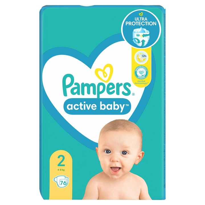 Scutece Pampers Active Baby Jumbo Pack, Marimea 2, Nou Nascut, 4 -8 kg, 76 buc - 2 | YEO