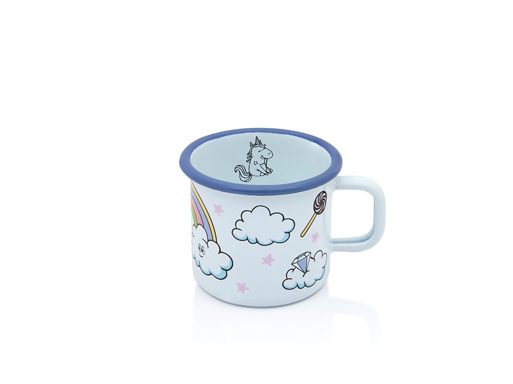 Set 3 piese 1.5l Unicorn Metalac email/Cana 8cm/Caserola capac14cm/Farfurie 18cm - 1 | YEO