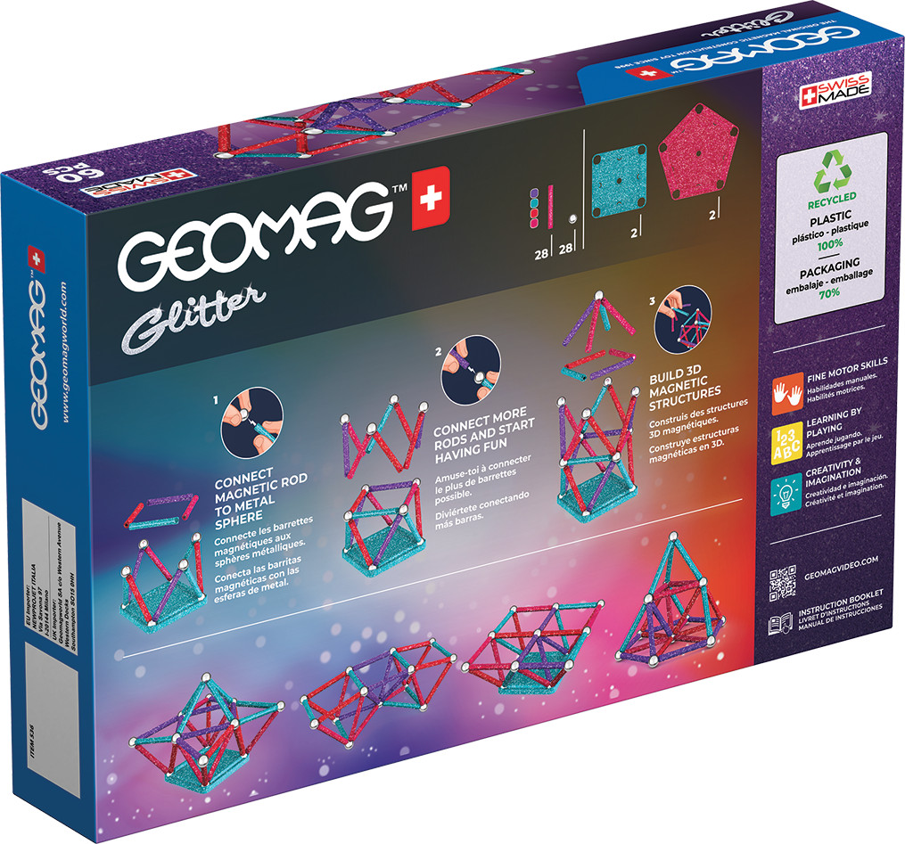 Set de Constructie Geomag, Glitter Recycled, 60 de Piese - 1 | YEO