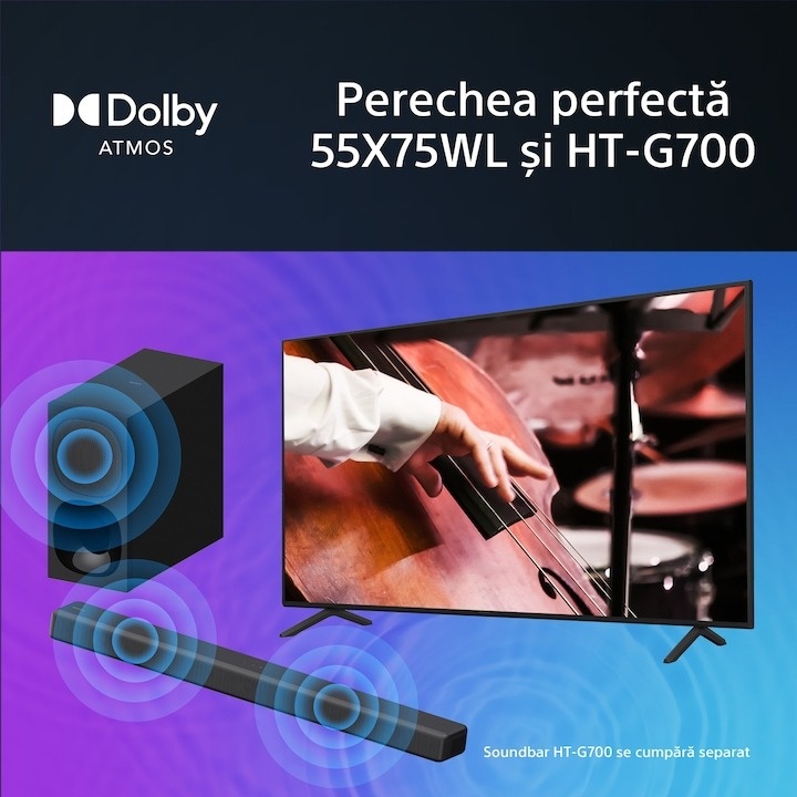 Televizor Sony BRAVIA LED 55X75WL, 139 cm, Smart Google TV, 4K Ultra HD, Clasa G - 3 | YEO