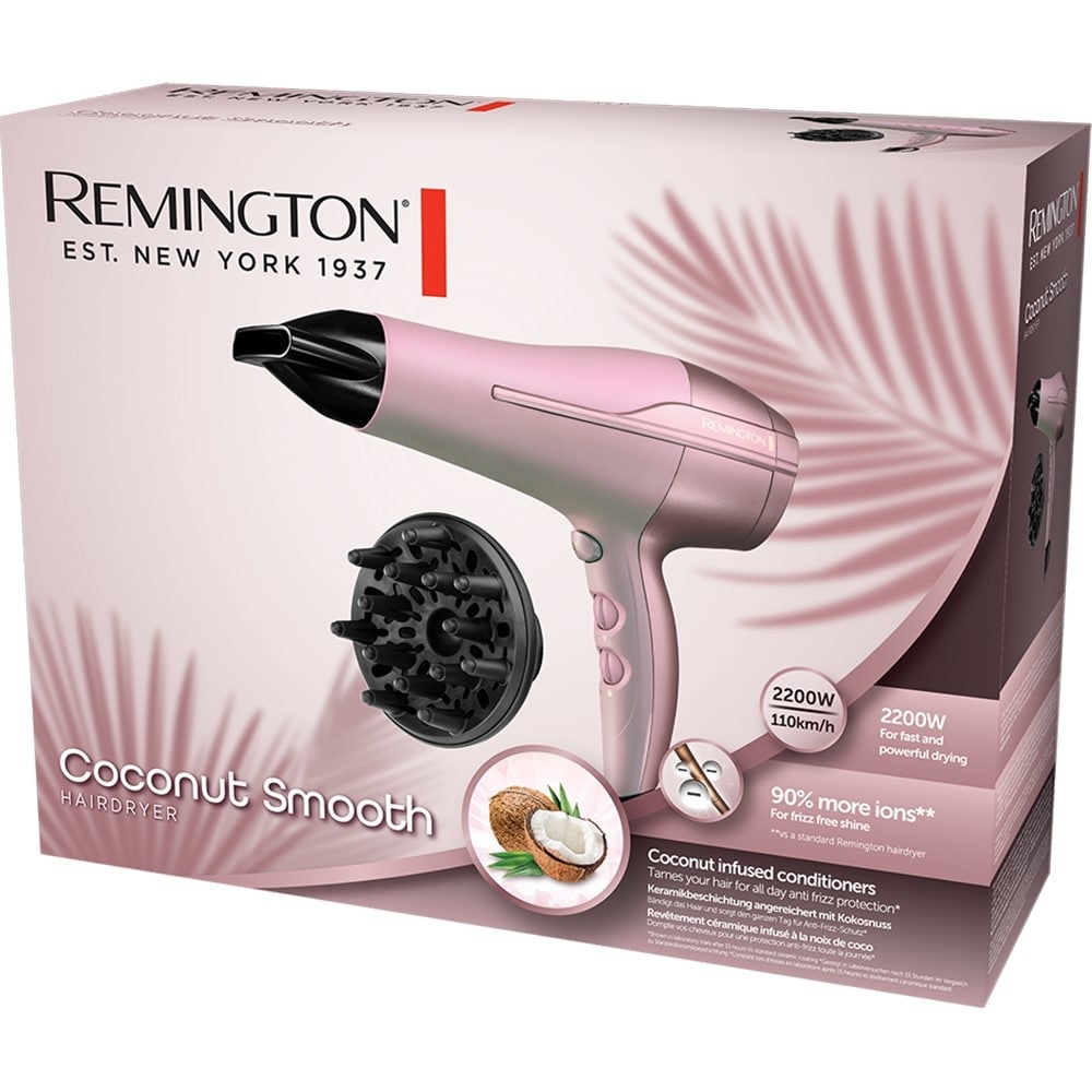 Uscator de par, Remington, 2200W, 3 trepte de temperatura, 2 trepte de viteza, Roz - 1 | YEO