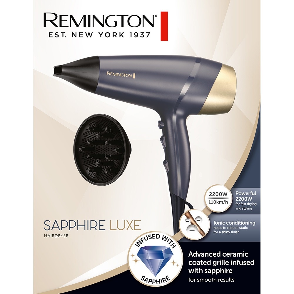 Uscator de par Remington Sapphire Luxe D5805, 2200 W, 3 trepte caldura, 2 viteze, Champagne/Bleumarin - 3 | YEO