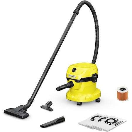 Aspirator multifunctional Karcher WD 2 V-12/4/18 , Aspirare umeda si uscata, 12 l, furtun, 1.8m, 1000W, functie de suflare, Galben/Negru