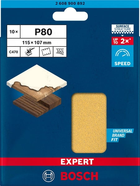 Bosch Set 10 Foi abrazive Expert C470, 115x107mm, G80, 6 gauri