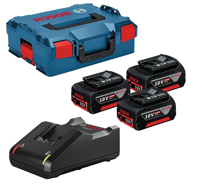 Bosch Set 3 acumulatori Li-Ion, 18V, 5Ah + Incarcator 4Ah + L-Boxx