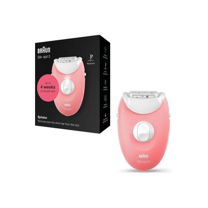 Epilator Braun SE 3-176, 20 pensete, 1 viteza, Alb/Roz