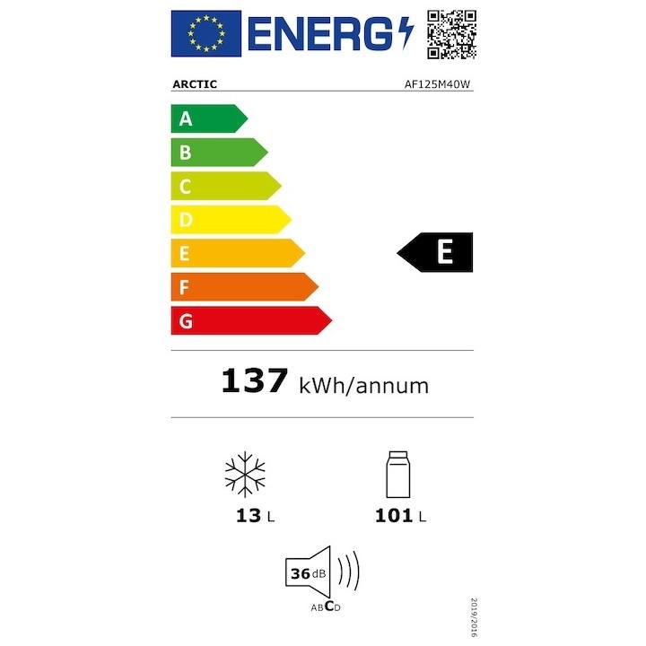 Frigider cu o usa Arctic AF125M40W, 120 l, Clasa E, H 84 cm, Alb