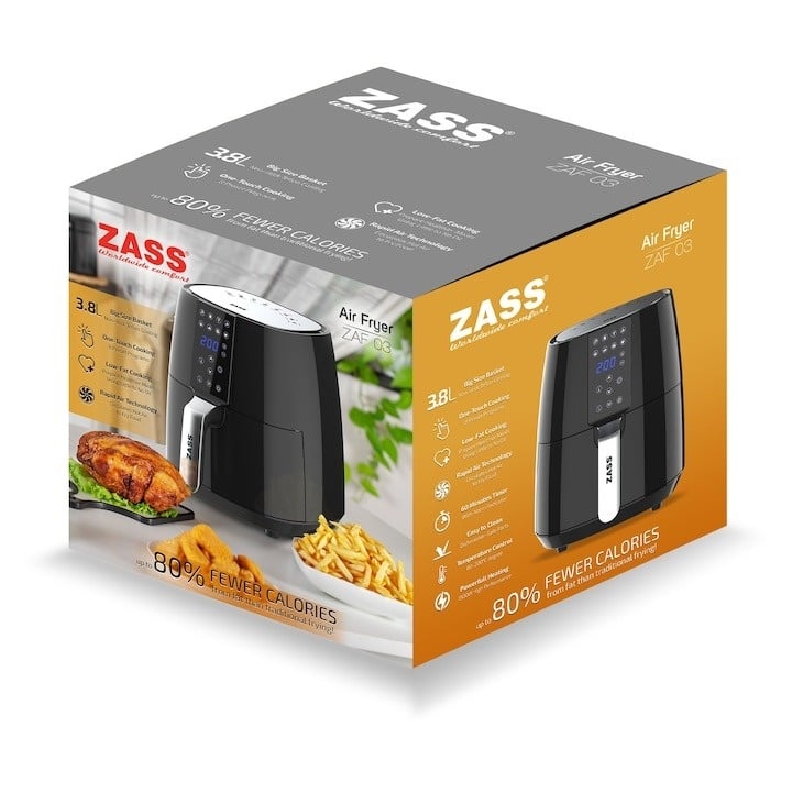 Friteuza cu aer cald Zass ZAF 03, Putere 1450 W, Capacitate 3.8 l, Negru