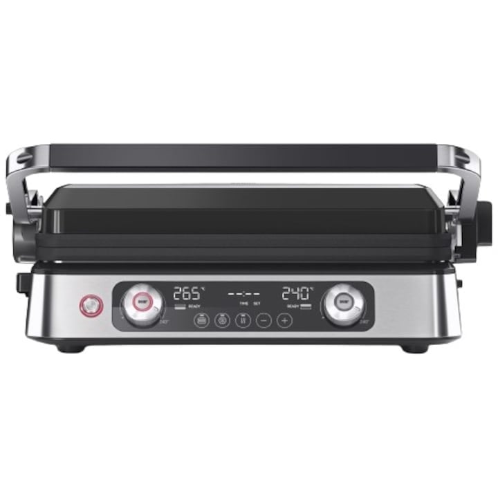 Gratar electric Braun MultiGrill 9 Pro CG9140, 2200 W, 3 moduri de gatire, 2 zone de gatit cu termostate electronice independente, 3 programe automate, 1 set plăci detasabile, deschidere 180°, functie Sear, tava scurgere detasabila, argintiu