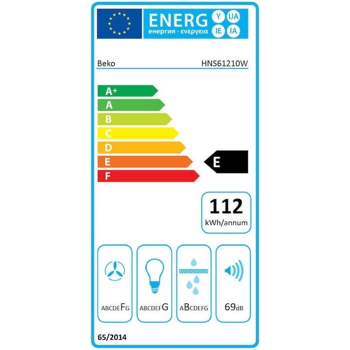 Hota traditionala Beko HSN61210W, 3 trepte de putere, 1 motor, Putere de absorbtie 272 mc/h, Alb