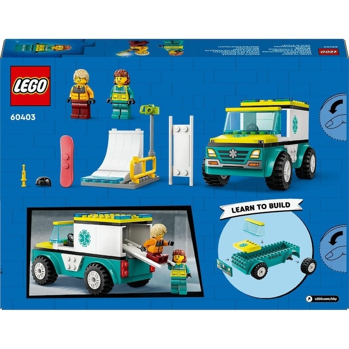 LEGO® City - Ambulanta de urgenta si practicant de snow-boarding 60403, 79 piese - 1 | YEO