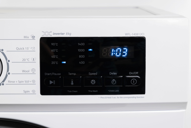 Masina de spalat rufe VIVAX WFL-140812CI, 8kg, 1400 RPM, BLDC Motor Inverter, Clasa A, Steam, Baby Care, Eco, Display digital, Control electronic, Drum Clean Sterilization, Quick Wash, Delay Start, 12 Programe, Alb - 2 | YEO