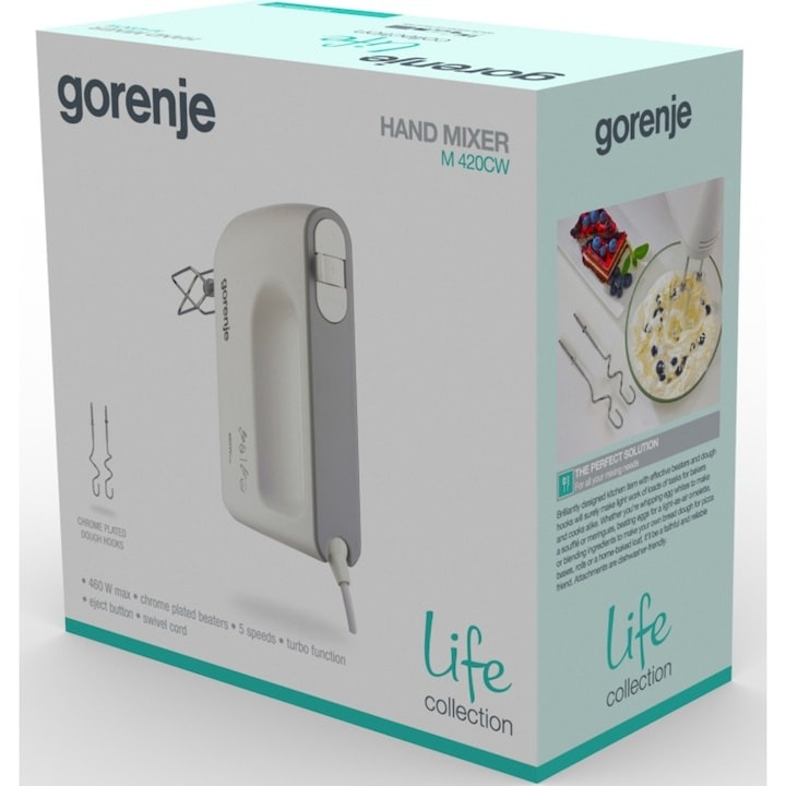 Mixer de mana, Gorenje, 450 W, 5 viteze, Alb - 4 | YEO