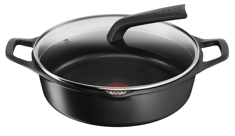 Oala cu capac Tefal Robusto E2497244, aluminiu turnat/sticla, 28 cm, Negru - 1 | YEO