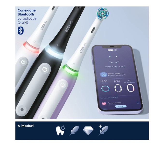 Periuta de dinti electrica Oral-B iO 4 cu Tehnologie Magnetica si Micro-Vibratii, Senzor de presiune Smart, 4 moduri, 1 capat, Trusa de calatorie, Alb - 3 | YEO