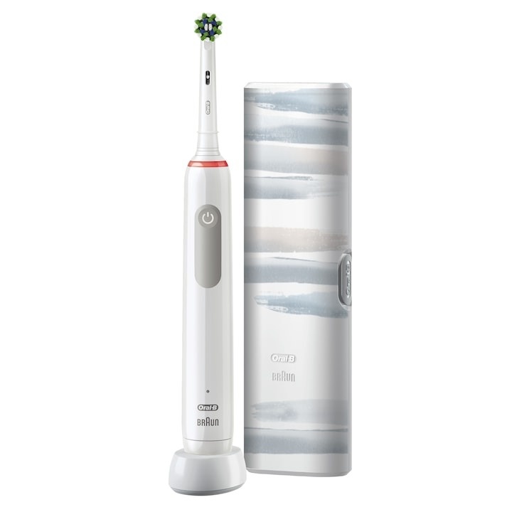 Periuta de dinti electrica Oral-B Pro 3 3500, Curatare 3D, 3 programe, 1 Incarcator, 1 Capat, Trusa de calatorie, Alb