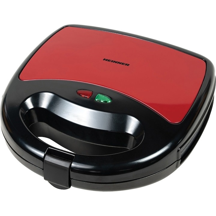 Sandwich maker Heinner Garnet 750 SM-K750BKRX, 750W, plite fixe, invelis antiaderent, capacitate: 2 sandwich-uri, Negru/Rosu