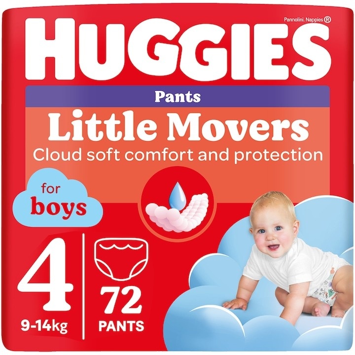 Scutece chilotel Huggies Little Movers 4, Boy, 9-14 kg, 72 buc