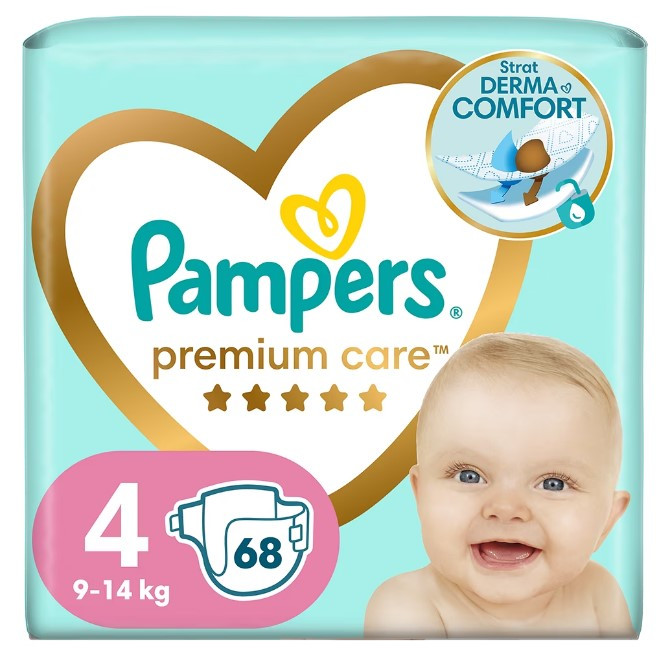 Scutece Pampers Premium Care Jumbo Pack Marimea 4, 9-14 kg, 68 buc