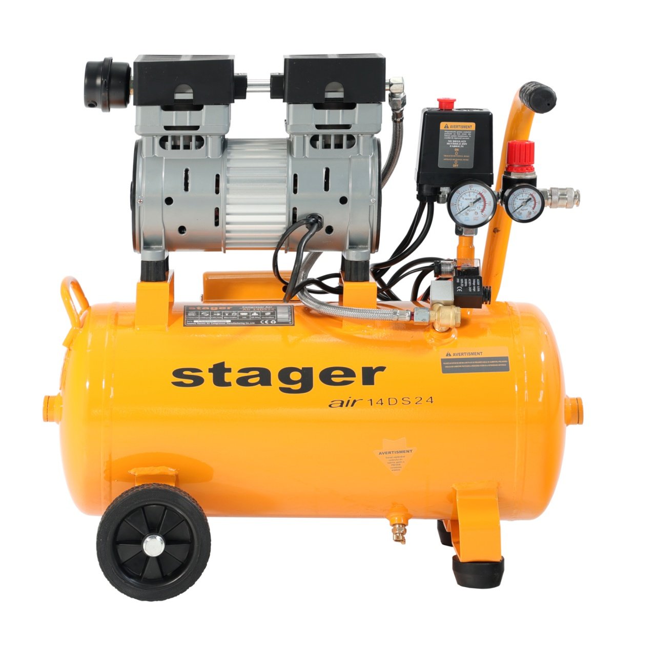 Stager Air 14DS24 compresor aer, 24L, 8bar, 135 L/min, monofazat, angrenare directa, silentios