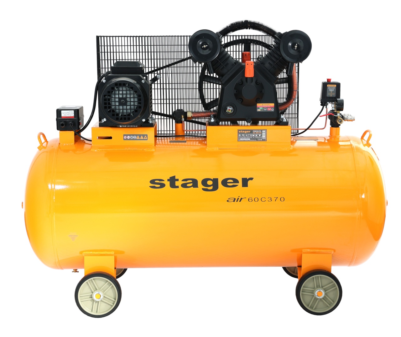 Stager Air 60C370 compresor aer, 370L, 10bar, 600L/min, trifazat, angrenare curea - 1 | YEO