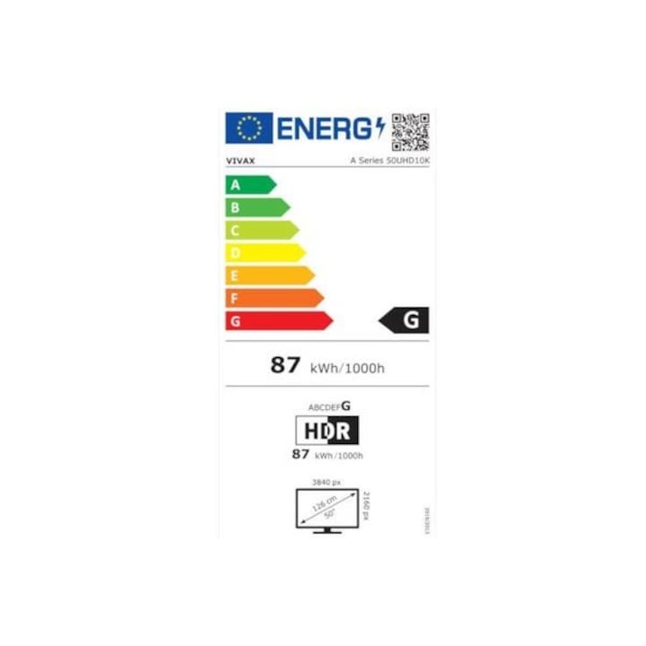 Televizor Smart LED, Vivax 50UHD10K, 127 cm, Ultra HD 4K, Clasa G - 3 | YEO