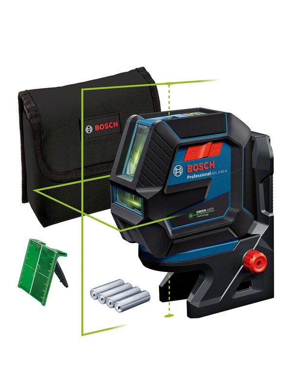 Bosch GCL 2-50 G + RM 10 + DK 10 Nivela laser cu linii verzi (20 m) + Suport professional + Clema pentru tavan + Geanta