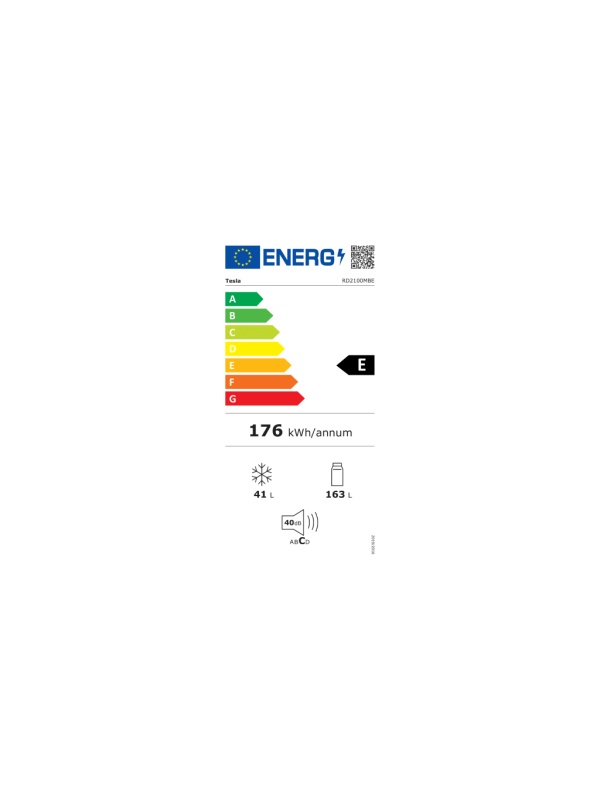 Frigider cu doua usi Tesla RD2100MBE, E, 207L,H143Usi reversibile, iluminare LED, Negru