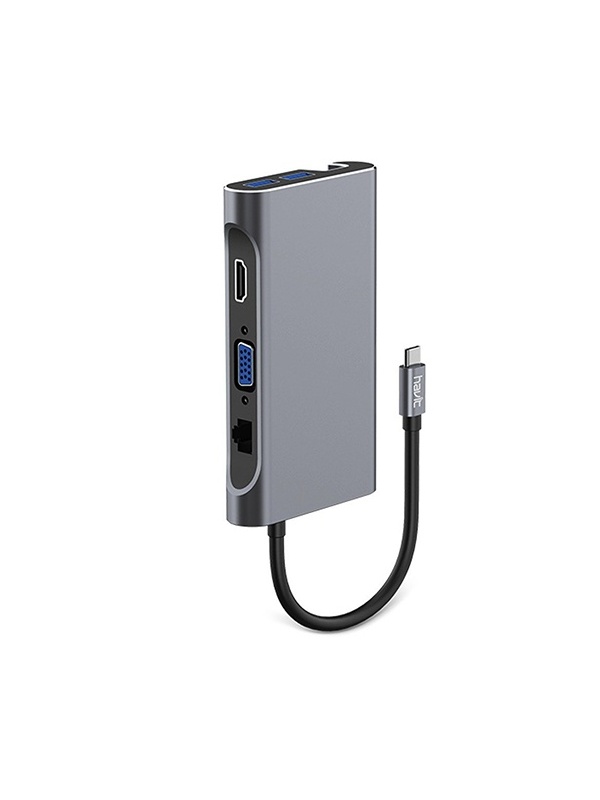 Hub USB-C multiplu 7 in 1 HAVIT HB4001, 3 USB 3.0 /1 HDMI /1 VGA /1 RJ45 /1 PD 100 W, Gri