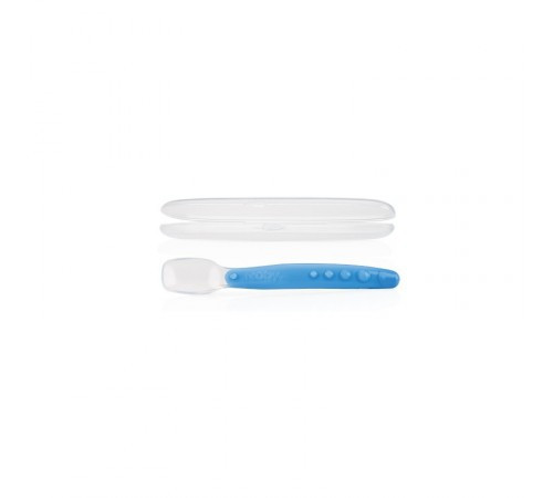 Lingurita flexibila din silicon Nuby, cutie depozitare, +3luni, Albastru