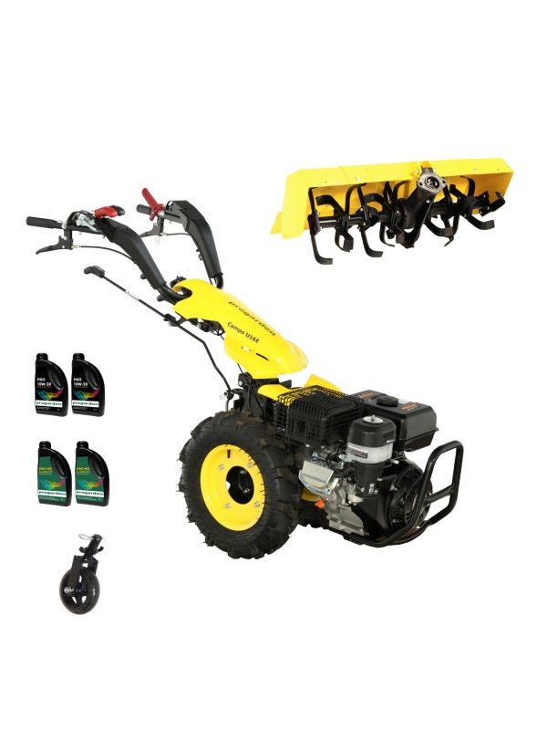 ProGARDEN Pachet Campo U16E Motocultor 14CP + Roata sustinere + Freza tractata FT90 + 4L Ulei