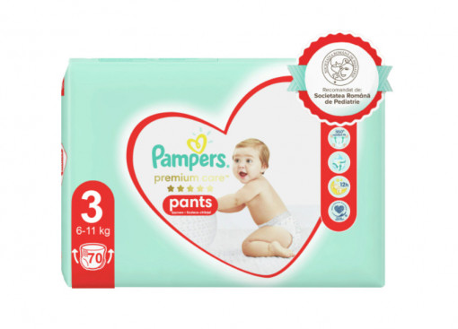 Scutece-chilotel Pampers Premium Care Pants Mega Box, Marimea 3, 6-11 kg, 70 buc