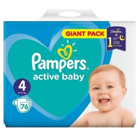 Scutece Pampers Active Baby Giant Pack, Marimea 4, 9-14 kg, 76 buc