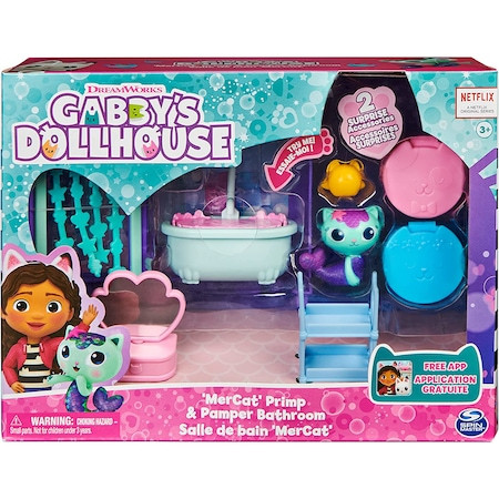 Set de joaca Spin Master, Gabby's Dollhouse Primp and Pamper Bathroom, baie cu accesorii, 3 ani+