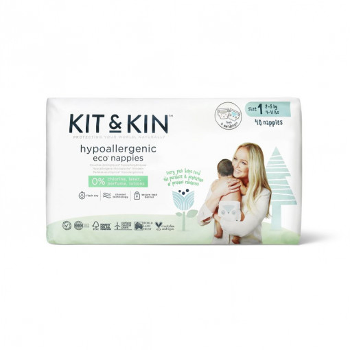 Scutece Hipoalergenice Eco Kit&Kin, Marimea 1, 2-5 kg, 40 buc