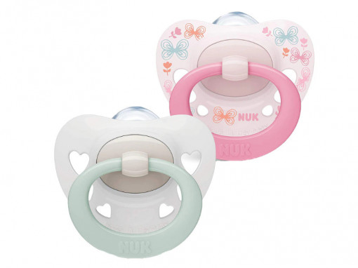 Set 2 suzete ortodontice din silicon Nuk Signature 730638, Roz 0-6 luni