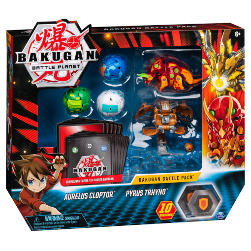 Set Bakugan Battle Pack - Aurelus Cloptor si Pyrus Trhyno, cu 5 figurine incluse