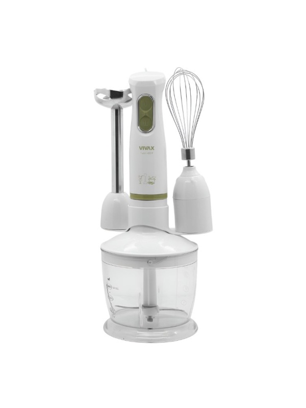 Set blender 3 in 1 Vivax HBS-400WG, 400W, 2 viteze, lama otel inoxidabil, maner detasabil, suport accesorii, alb/verde