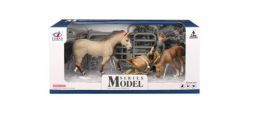 Set figurine Grajd cu cai si ingrijitor, Series Model, Gri si Maro, 10 cm