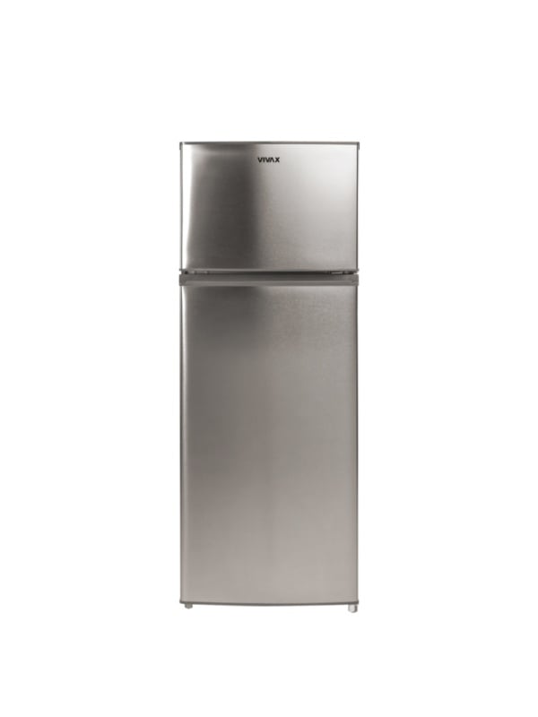 Frigider cu doua usi VIVAX DD-207E X, 204L, Clasa E, Termostat reglabil, Iluminare LED, Usi reversibile, Suprafata painted metal, 3 Rafturi de Sticla securizata, H 143 cm, Inox